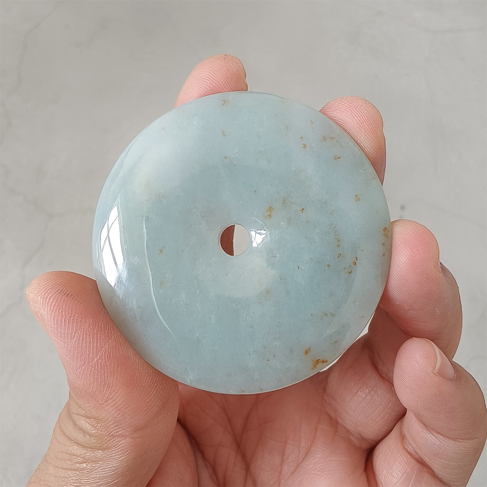 DDP 51mm Unique Natural Certificated Type A Untreated Icy Green Burmese Jadeite Safety Buckle Pendants