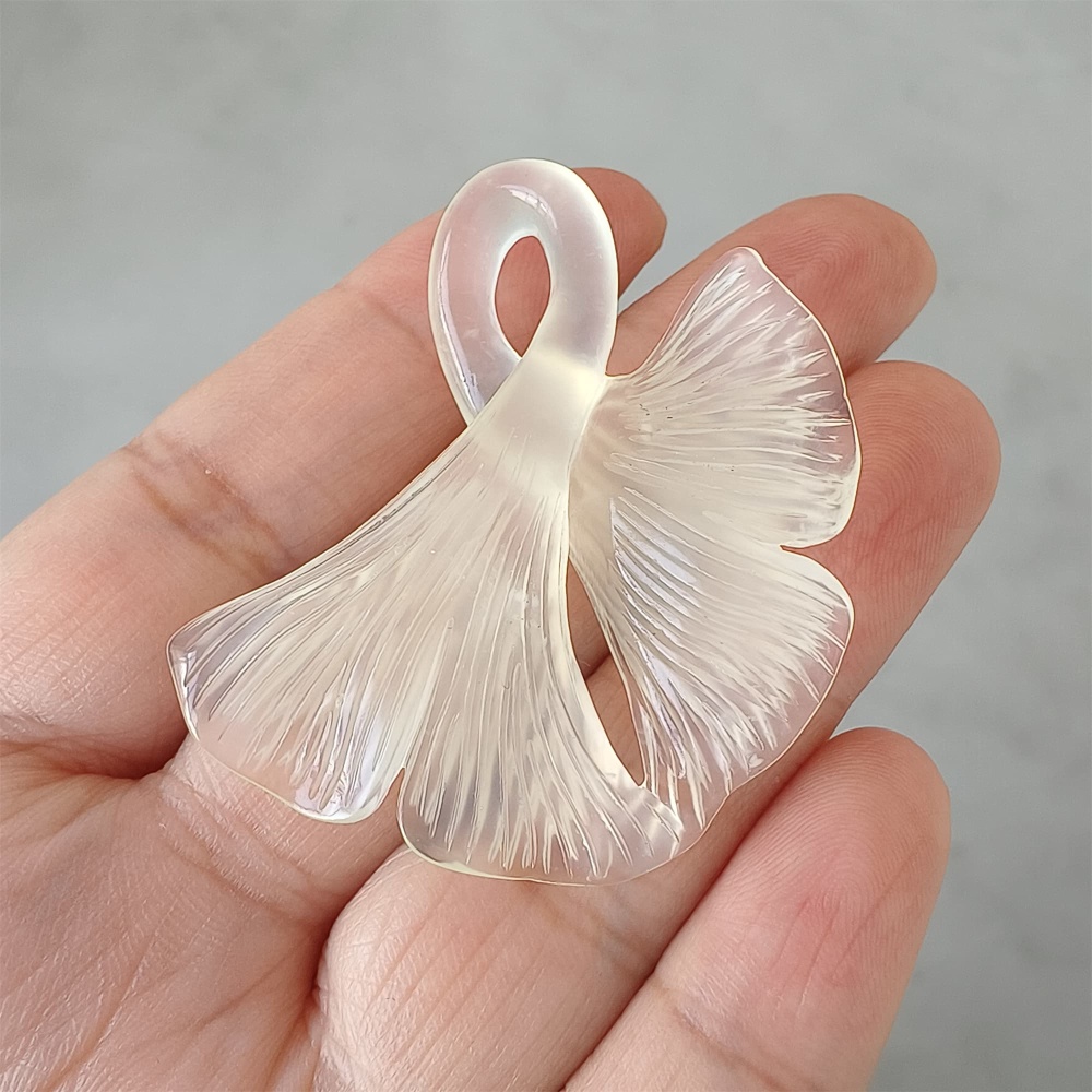 DDP 47mm Unique Untreated Natural Icy White Serpentine Jade Ginkgo Leaf Pendant