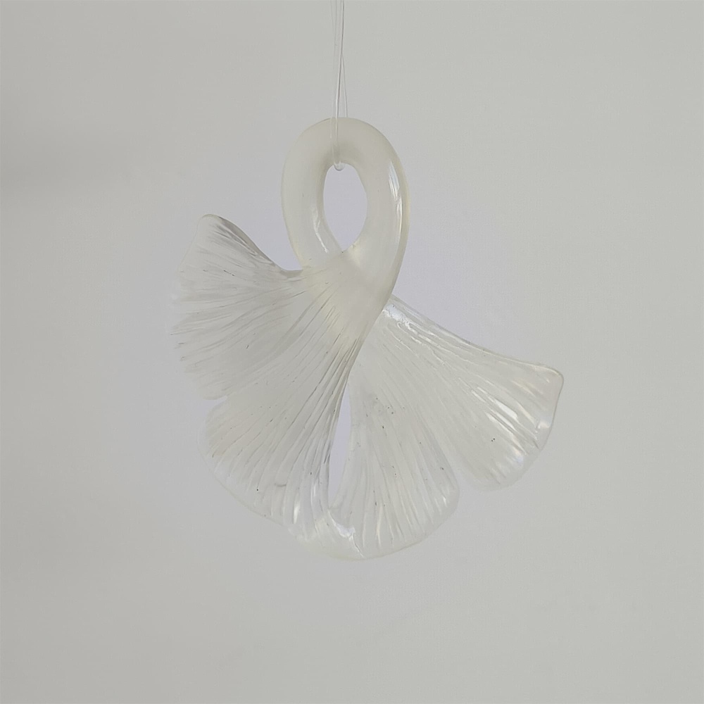 DDP 47mm Unique Untreated Natural Icy White Serpentine Jade Ginkgo Leaf Pendant