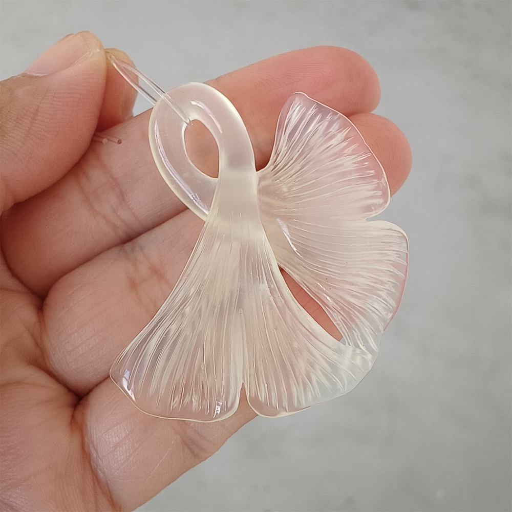 DDP 47mm Unique Untreated Natural Icy White Serpentine Jade Ginkgo Leaf Pendant