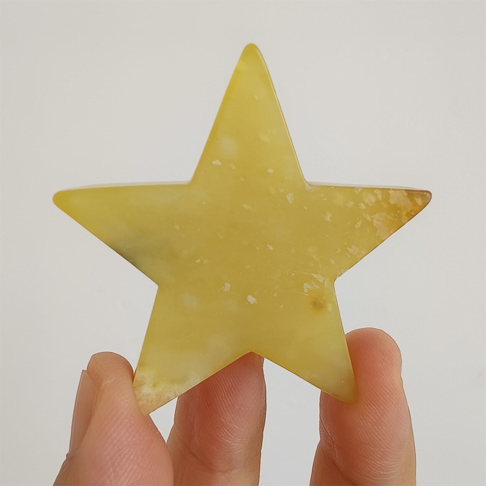 DDP 50mm Unique Untreated Natural Yellow Serpentine Jade Star Pendant