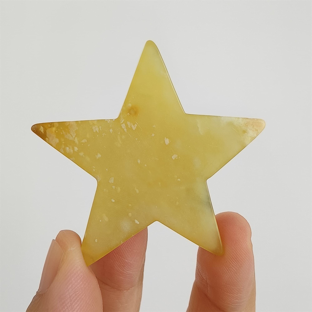 DDP 50mm Unique Untreated Natural Yellow Serpentine Jade Star Pendant