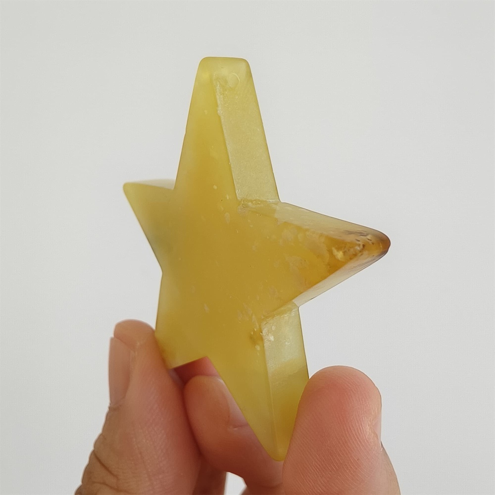 DDP 50mm Unique Untreated Natural Yellow Serpentine Jade Star Pendant