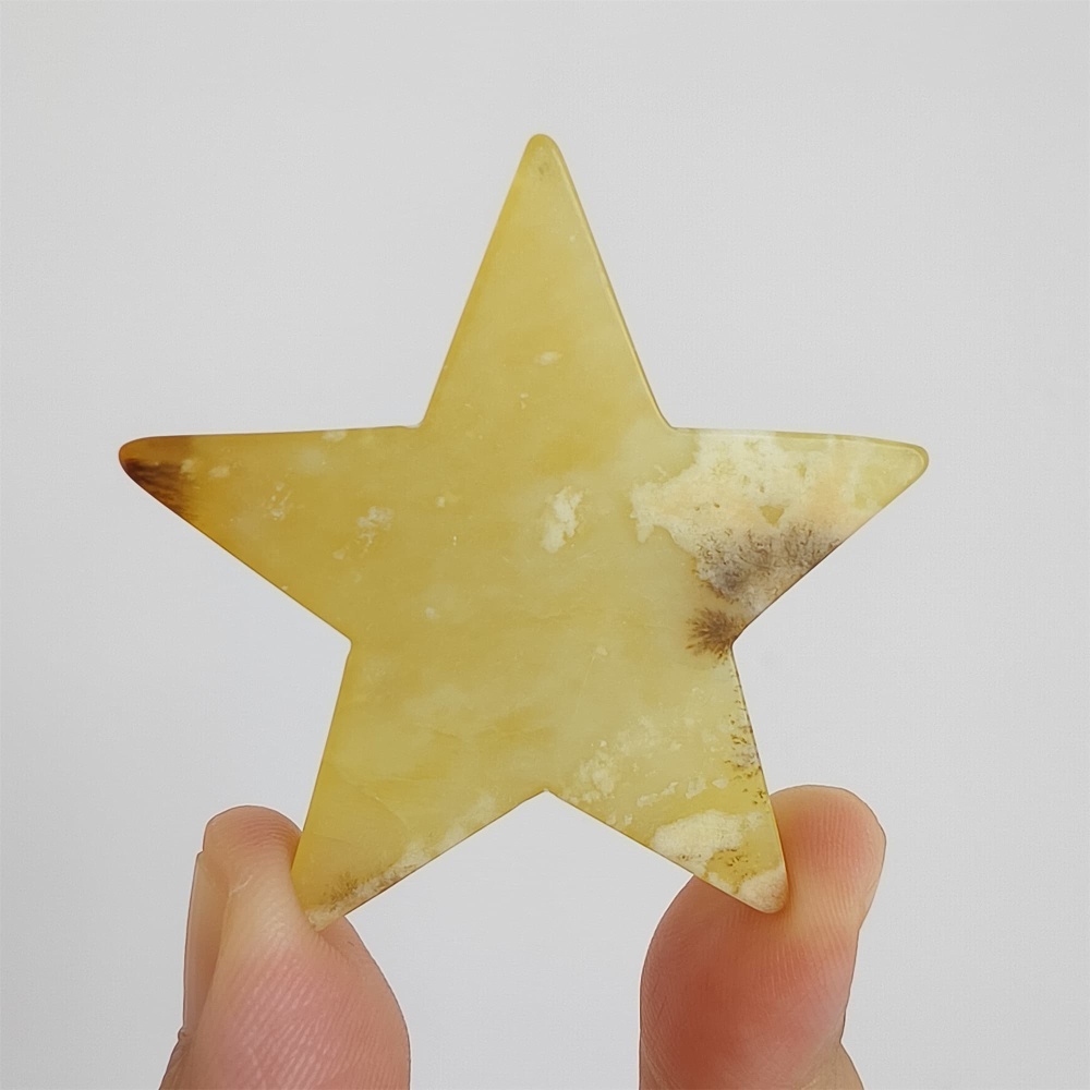 DDP 50mm Unique Untreated Natural Yellow Serpentine Jade Star Pendant