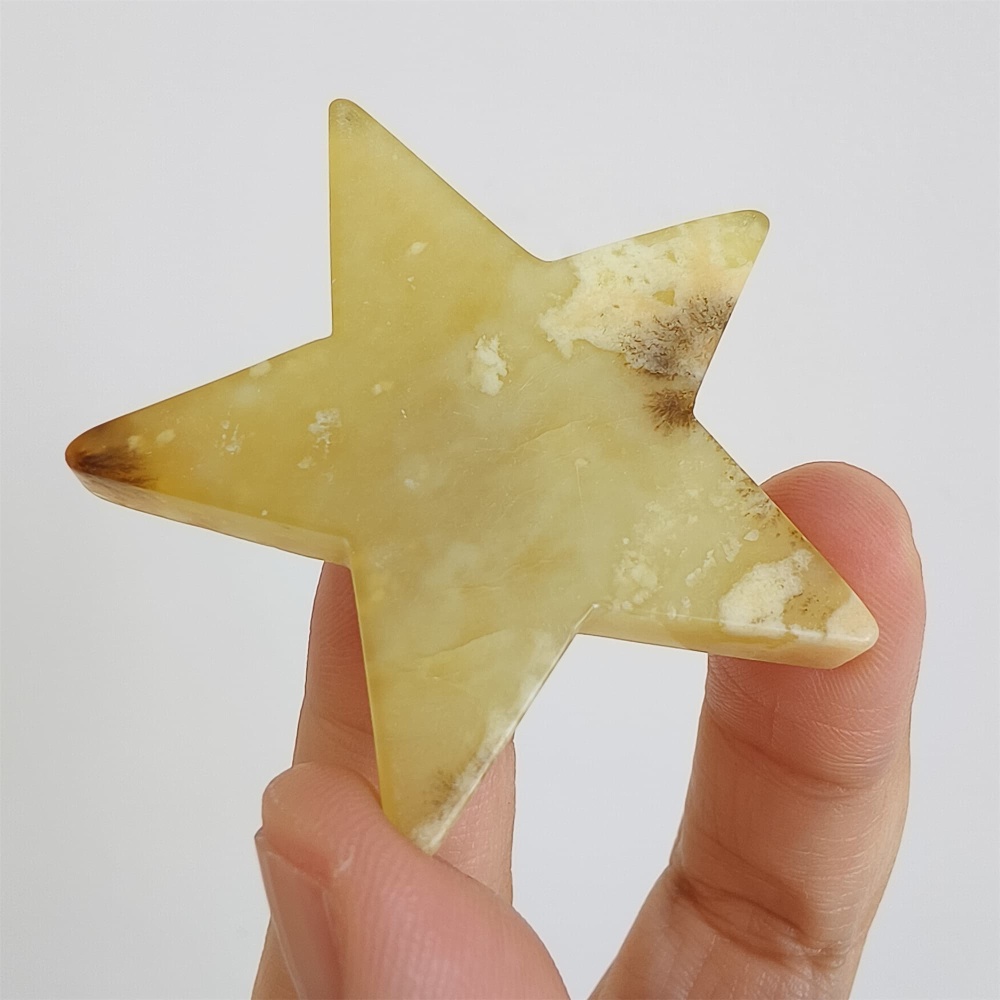 DDP 50mm Unique Untreated Natural Yellow Serpentine Jade Star Pendant