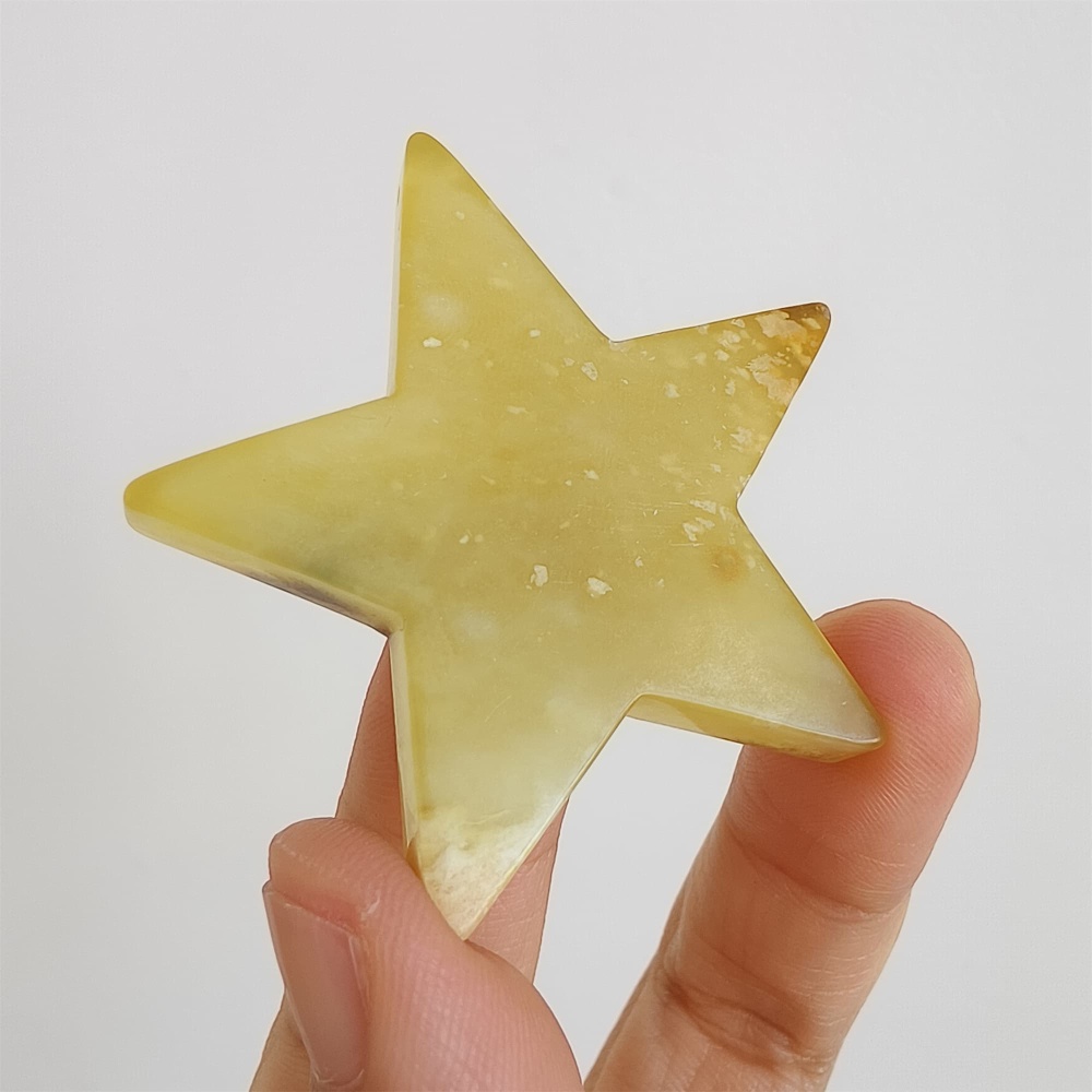 DDP 50mm Unique Untreated Natural Yellow Serpentine Jade Star Pendant