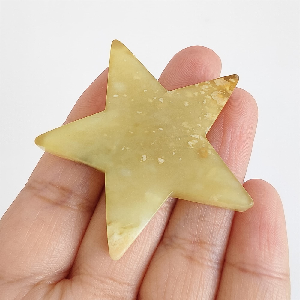 DDP 50mm Unique Untreated Natural Yellow Serpentine Jade Star Pendant