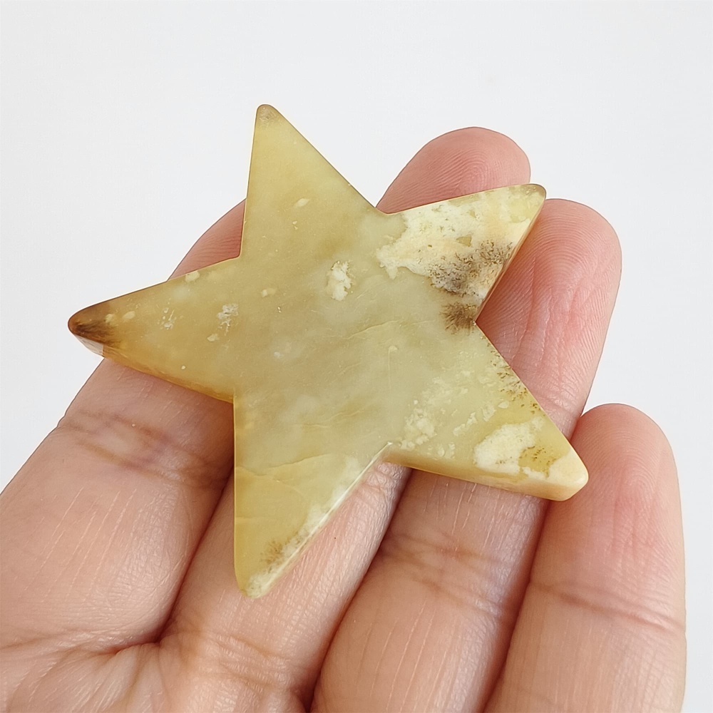 DDP 50mm Unique Untreated Natural Yellow Serpentine Jade Star Pendant
