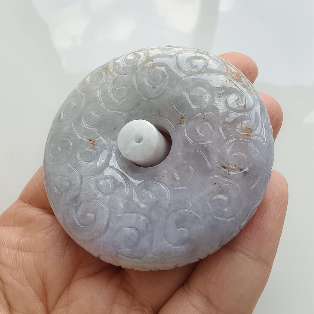 DDP 57mm Natural Certificated Type A Lavender Burmese Jadeite Safety Buckle Pendant