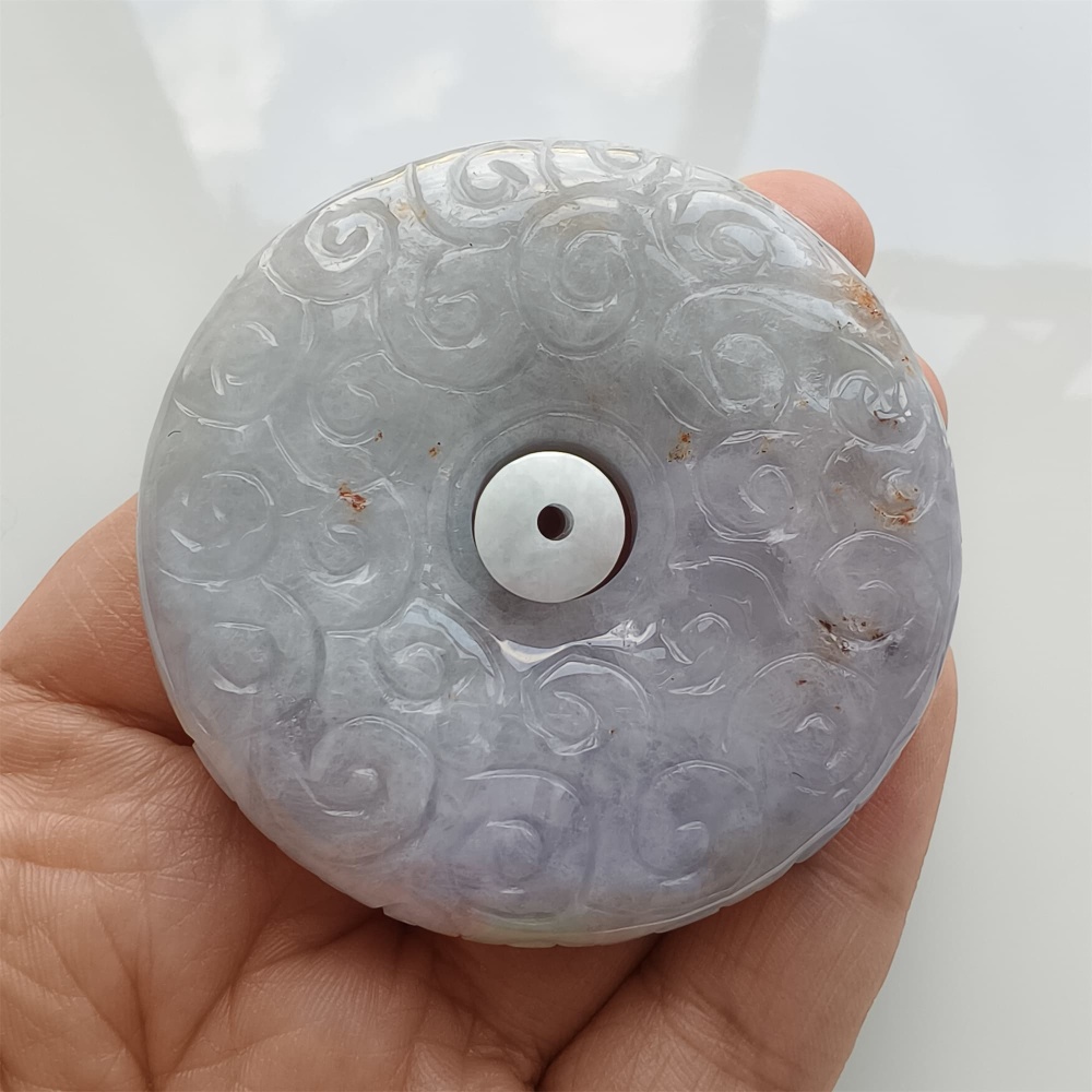 DDP 57mm Natural Certificated Type A Lavender Burmese Jadeite Safety Buckle Pendant