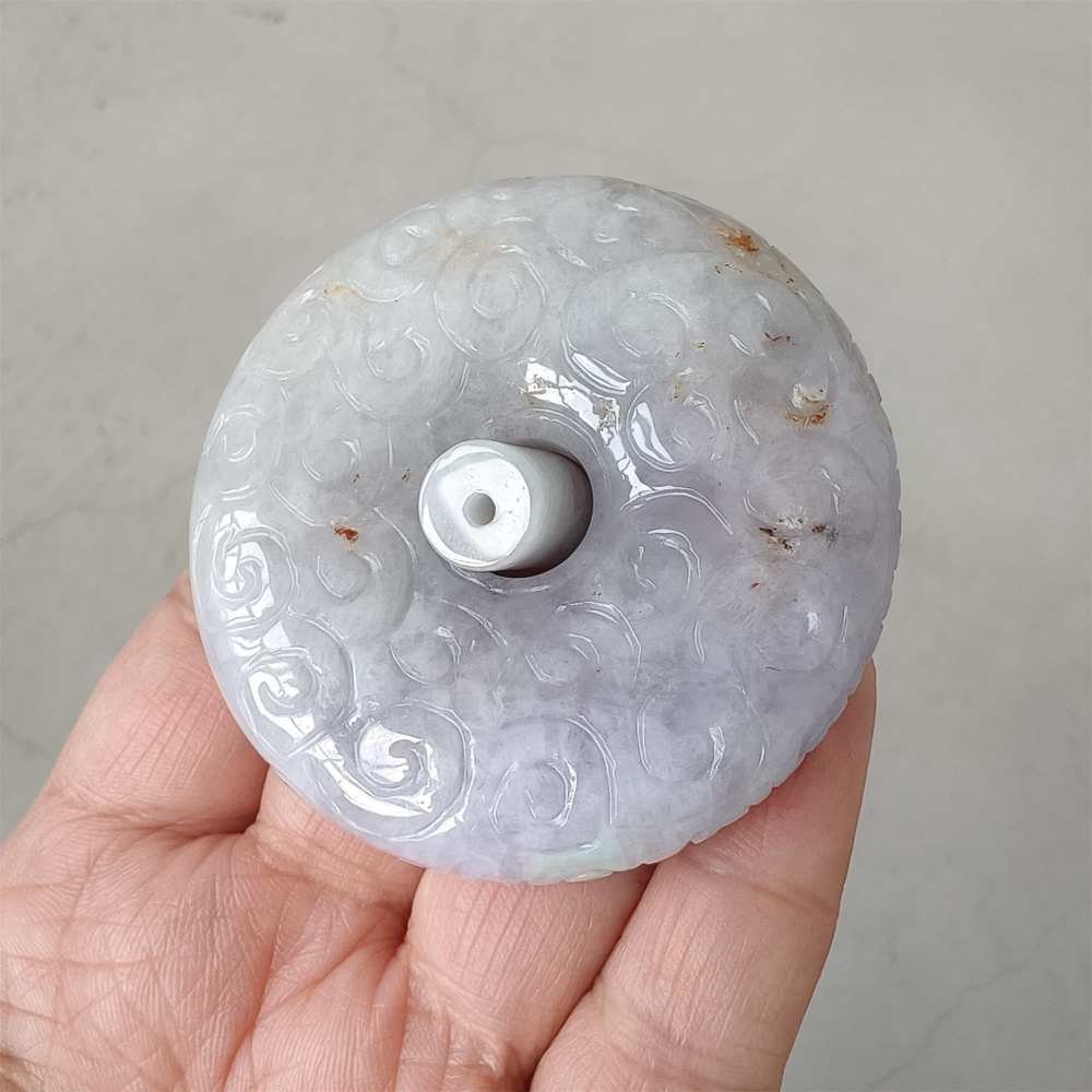 DDP 57mm Natural Certificated Type A Lavender Burmese Jadeite Safety Buckle Pendant