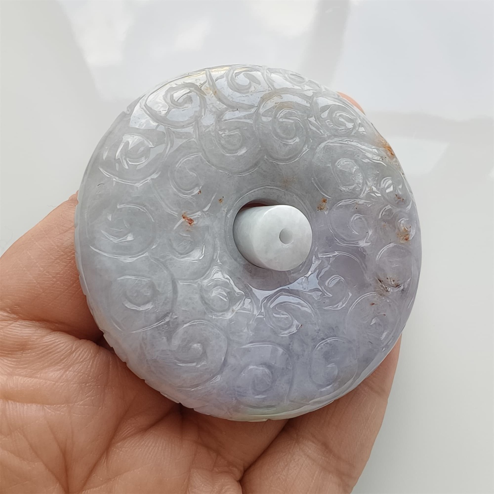 DDP 57mm Natural Certificated Type A Lavender Burmese Jadeite Safety Buckle Pendant