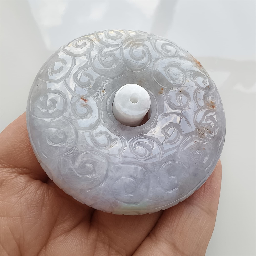 DDP 57mm Natural Certificated Type A Lavender Burmese Jadeite Safety Buckle Pendant
