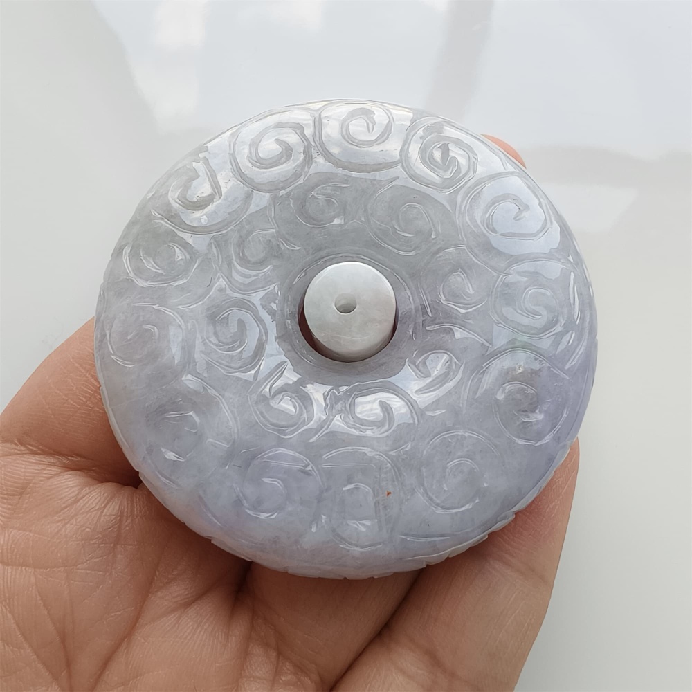 DDP 57mm Natural Certificated Type A Lavender Burmese Jadeite Safety Buckle Pendant