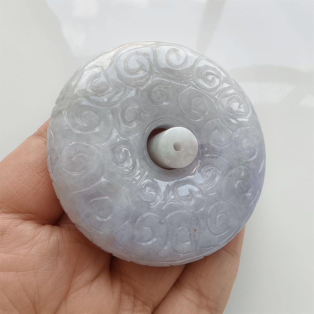 DDP 57mm Natural Certificated Type A Lavender Burmese Jadeite Safety Buckle Pendant