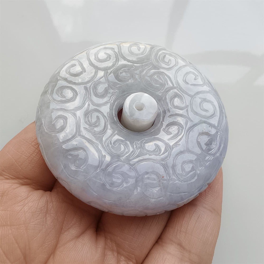 DDP 57mm Natural Certificated Type A Lavender Burmese Jadeite Safety Buckle Pendant