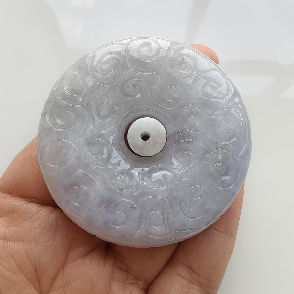 DDP 57mm Natural Certificated Type A Lavender Burmese Jadeite Safety Buckle Pendant