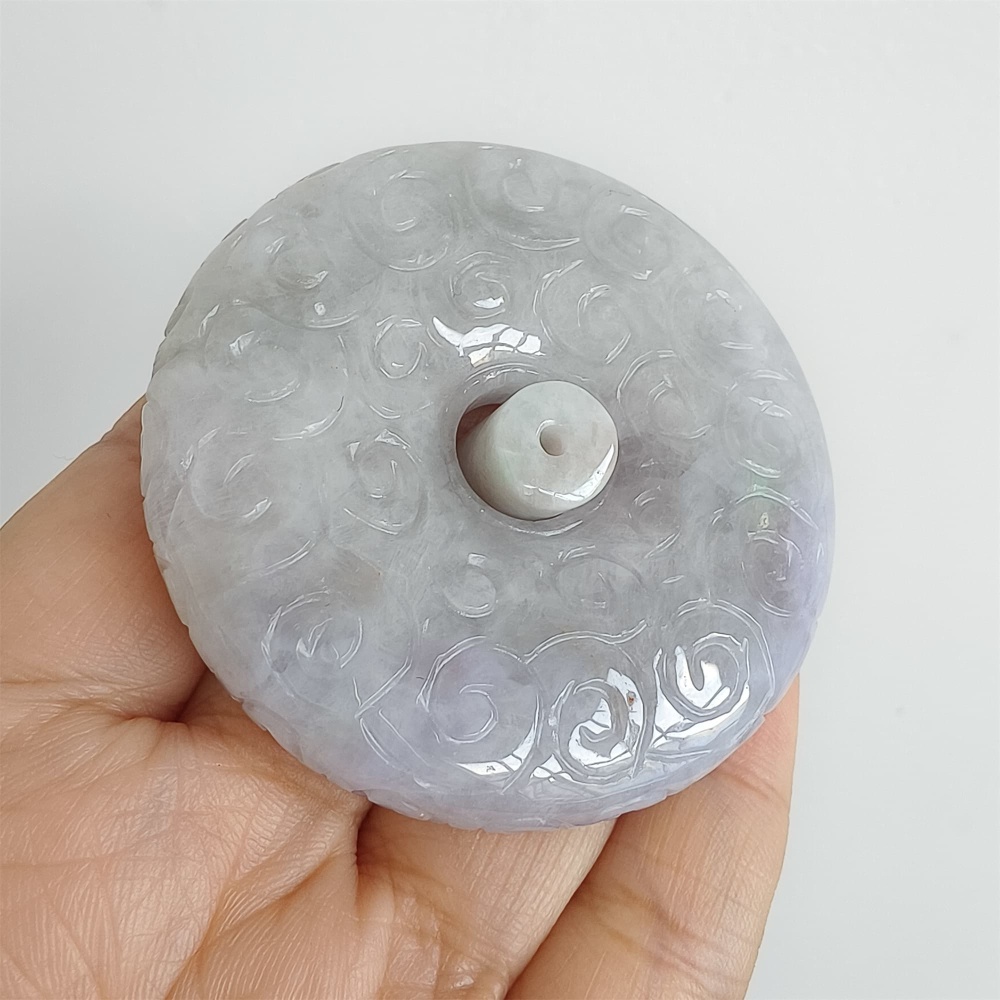 DDP 57mm Natural Certificated Type A Lavender Burmese Jadeite Safety Buckle Pendant