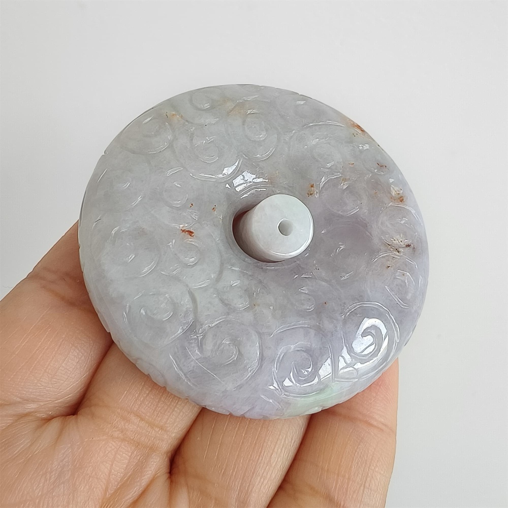 DDP 57mm Natural Certificated Type A Lavender Burmese Jadeite Safety Buckle Pendant