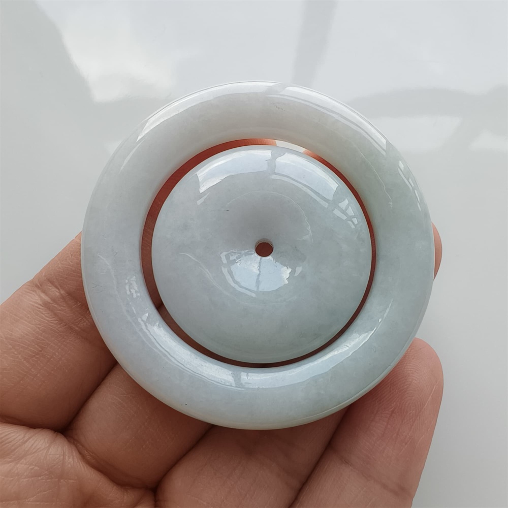 DDP 50mm Natural Certificated Type A Light Green Burmese Jadeite Safety Buckle Pendant
