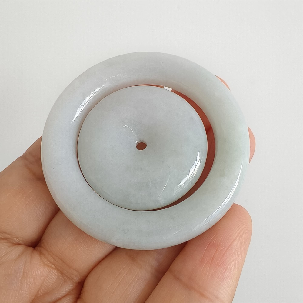 DDP 50mm Natural Certificated Type A Light Green Burmese Jadeite Safety Buckle Pendant