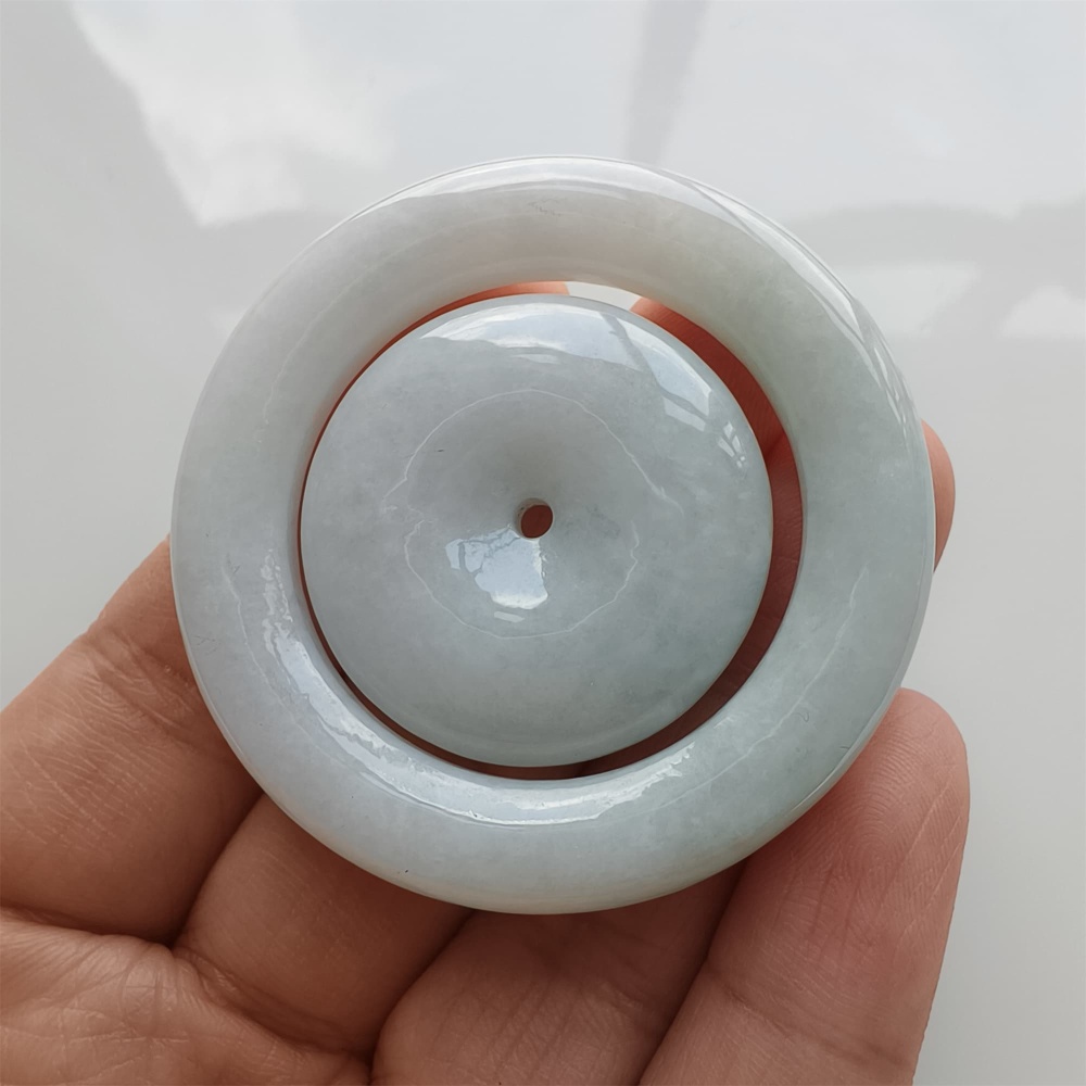 DDP 50mm Natural Certificated Type A Light Green Burmese Jadeite Safety Buckle Pendant