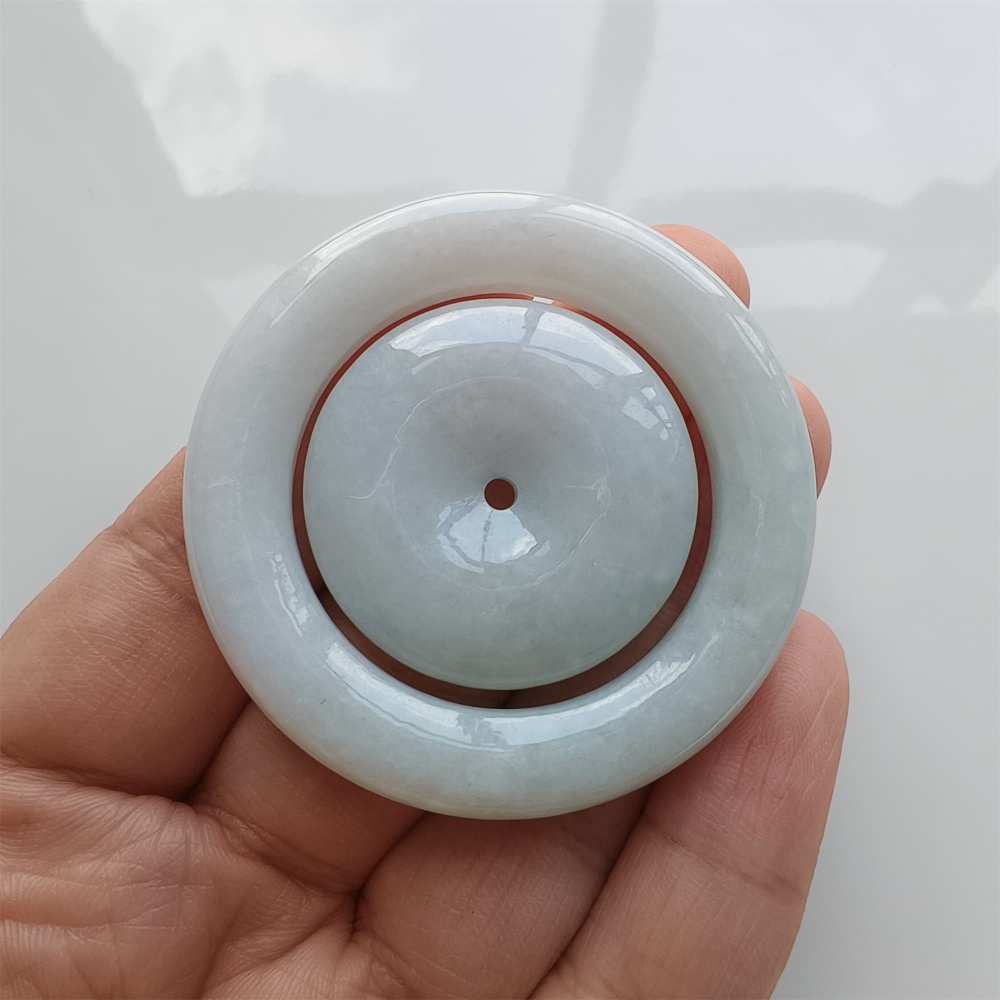 DDP 50mm Natural Certificated Type A Light Green Burmese Jadeite Safety Buckle Pendant