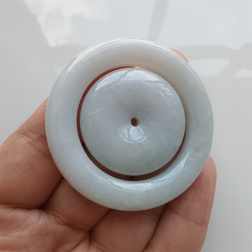 DDP 50mm Natural Certificated Type A Light Green Burmese Jadeite Safety Buckle Pendant