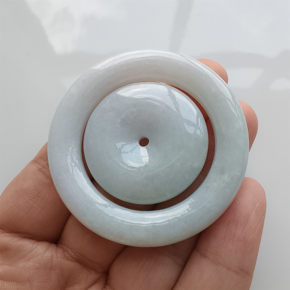 DDP 50mm Natural Certificated Type A Light Green Burmese Jadeite Safety Buckle Pendant