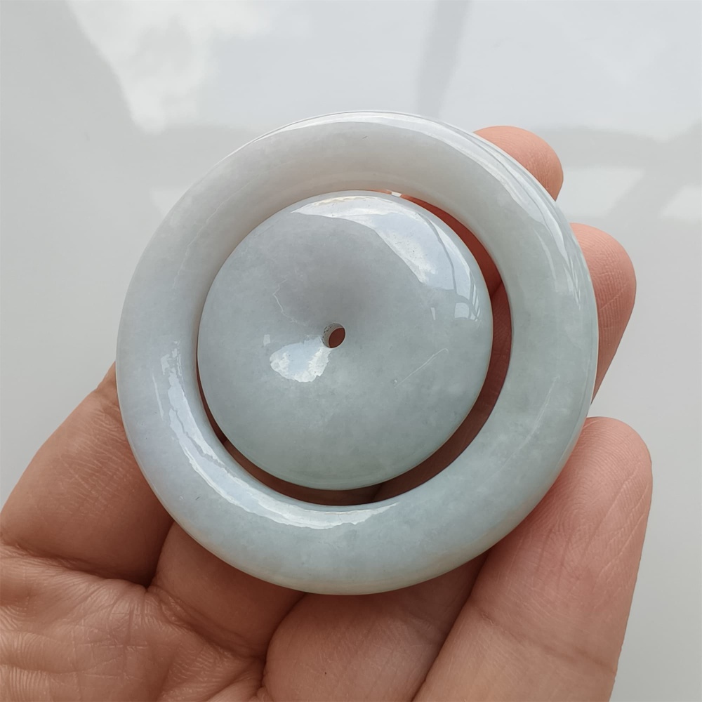 DDP 50mm Natural Certificated Type A Light Green Burmese Jadeite Safety Buckle Pendant