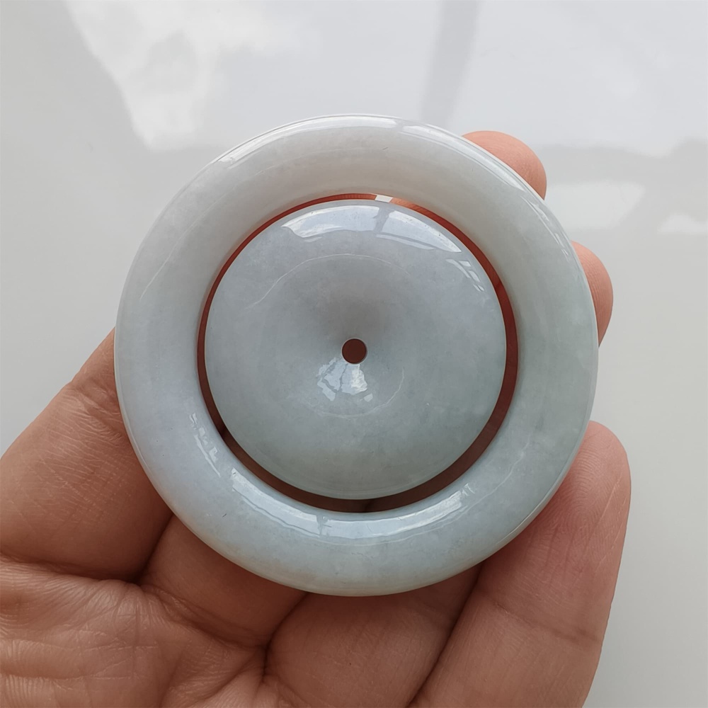 DDP 50mm Natural Certificated Type A Light Green Burmese Jadeite Safety Buckle Pendant