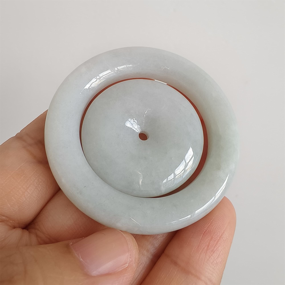 DDP 50mm Natural Certificated Type A Light Green Burmese Jadeite Safety Buckle Pendant