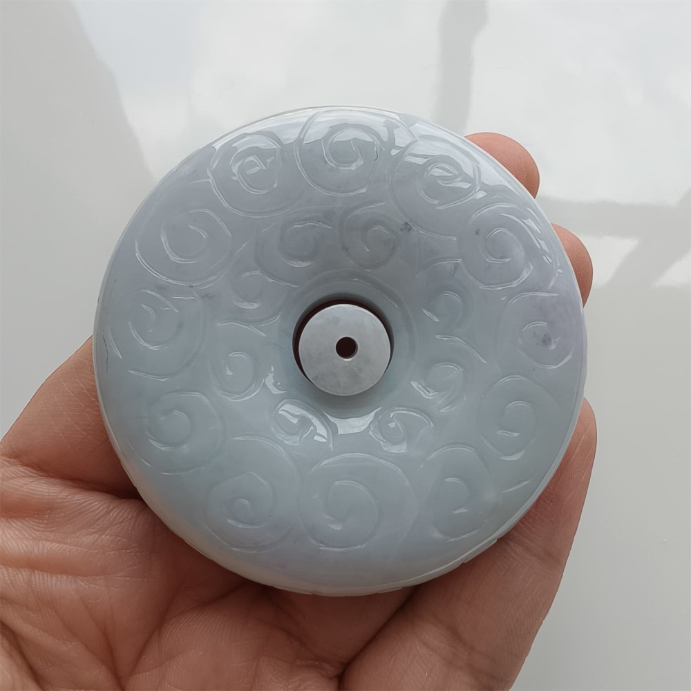 DDP 56mm Natural Certificated Type A Light Green Burmese Jadeite Safety Buckle Pendant