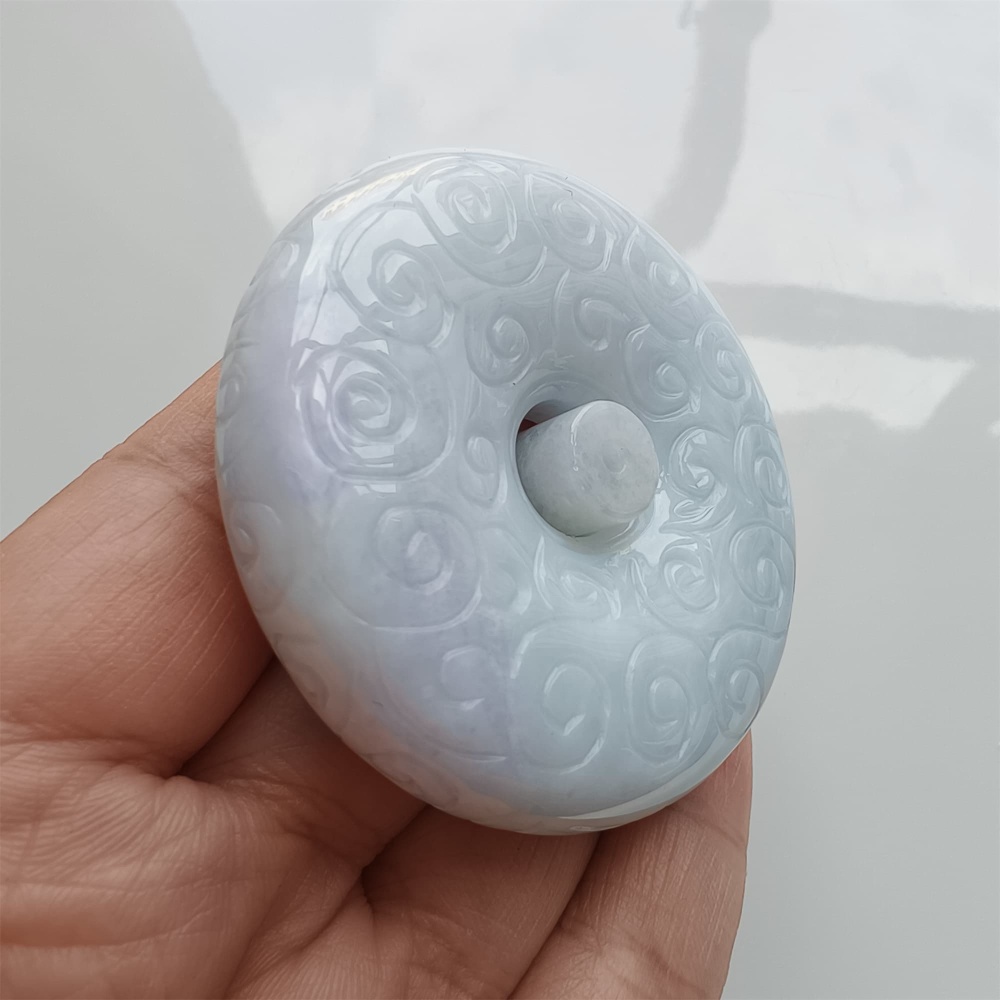 DDP 56mm Natural Certificated Type A Light Green Burmese Jadeite Safety Buckle Pendant