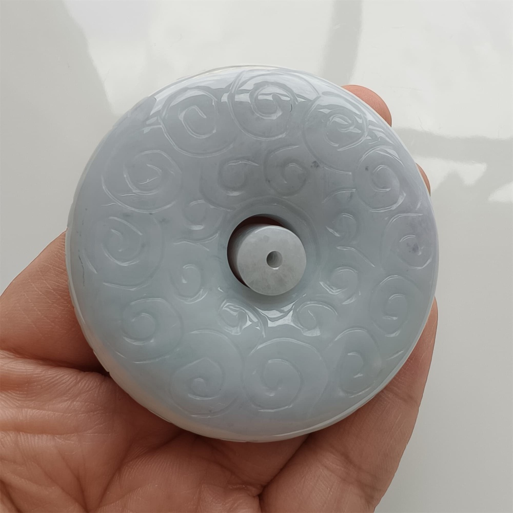 DDP 56mm Natural Certificated Type A Light Green Burmese Jadeite Safety Buckle Pendant