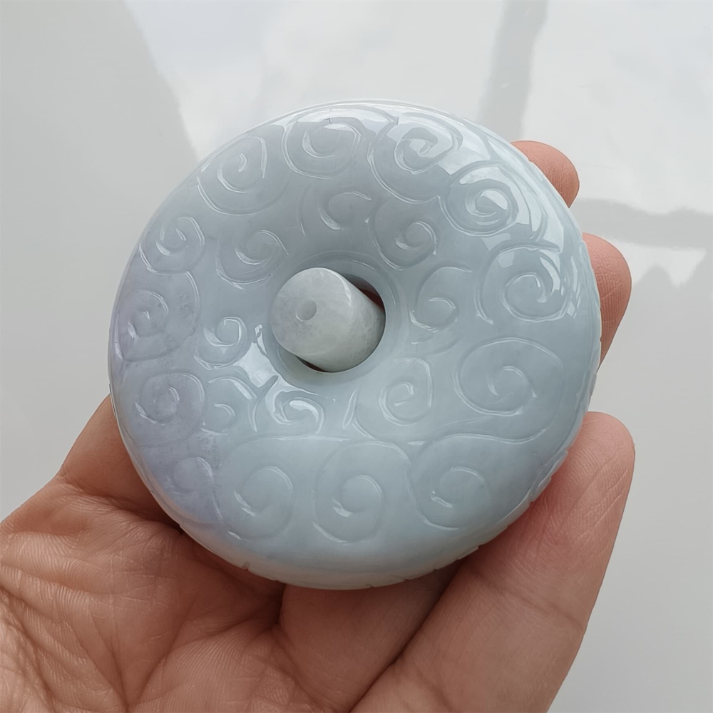 DDP 56mm Natural Certificated Type A Light Green Burmese Jadeite Safety Buckle Pendant