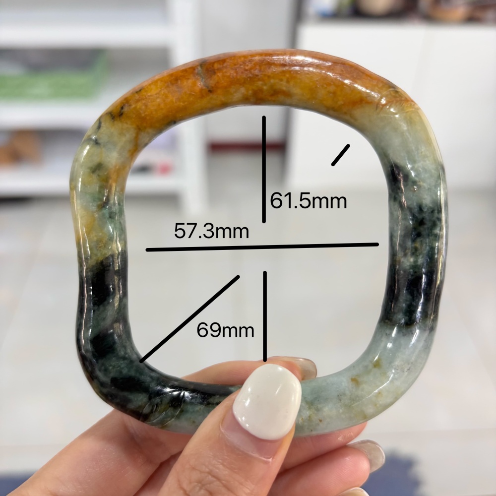 DDP Natural Certificated Multi Color Burmese Jadeite Alien Shape Band Bangle
