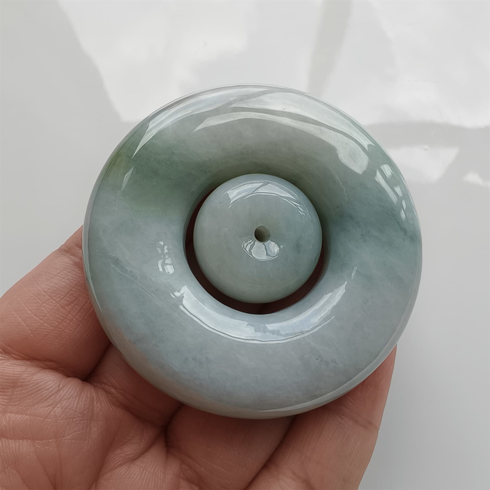 DDP 56.5mm Natural Certificated Type A Light Green Burmese Jadeite Safety Buckle Pendant