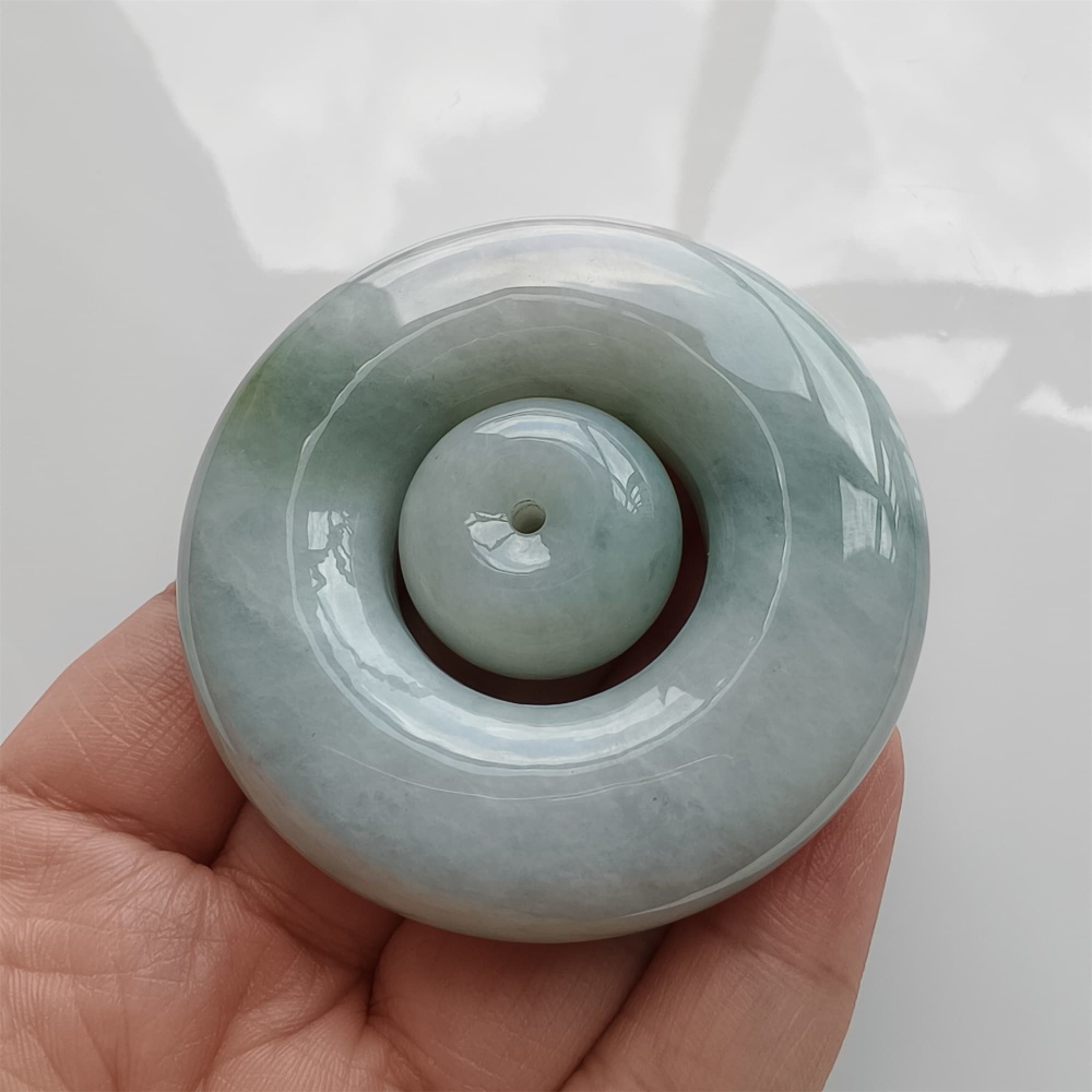 DDP 56.5mm Natural Certificated Type A Light Green Burmese Jadeite Safety Buckle Pendant
