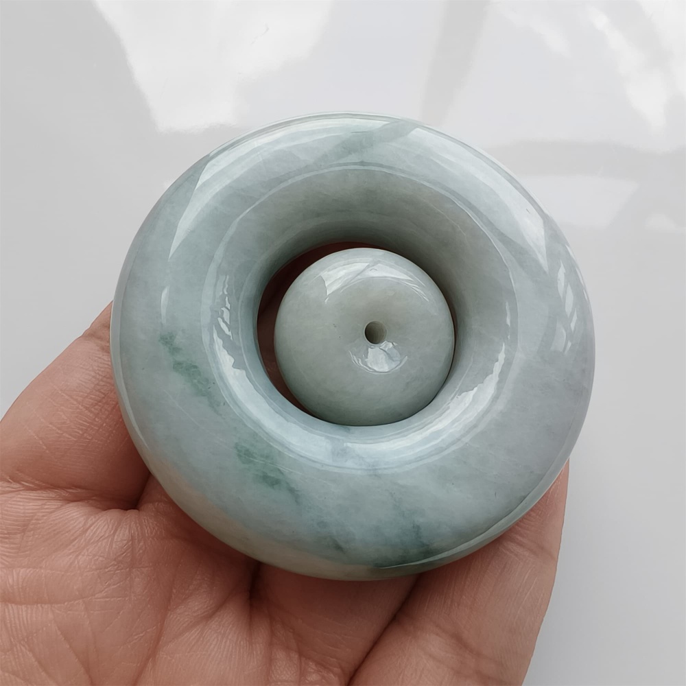 DDP 56.5mm Natural Certificated Type A Light Green Burmese Jadeite Safety Buckle Pendant