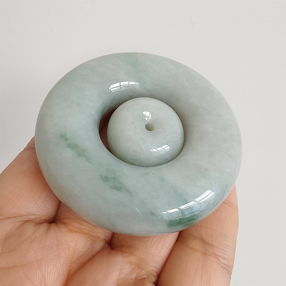 DDP 56.5mm Natural Certificated Type A Light Green Burmese Jadeite Safety Buckle Pendant