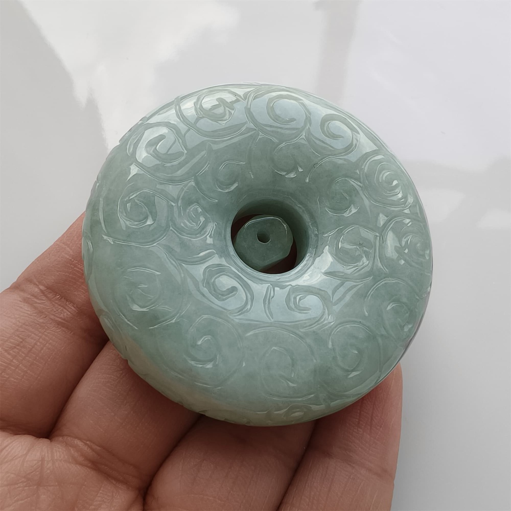 DDP 51mm Natural Certificated Type A Green Burmese Jadeite Safety Buckle Pendant