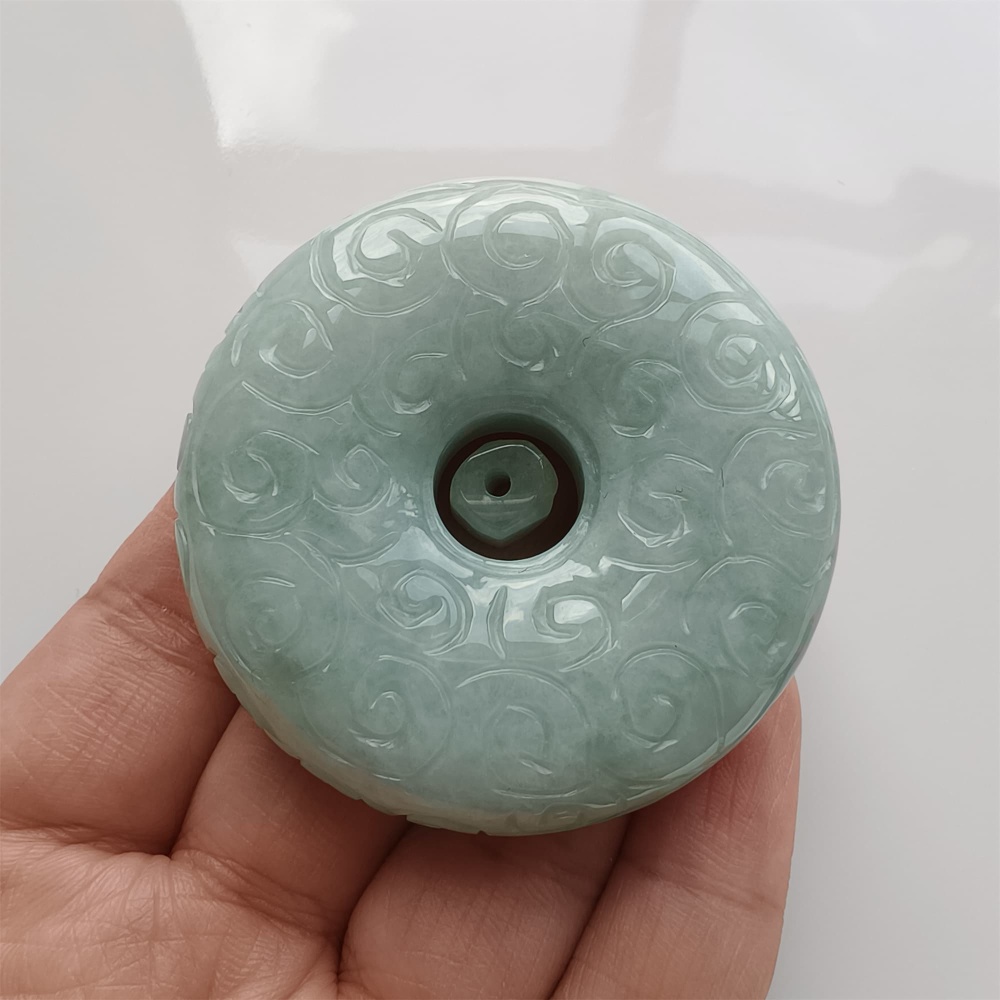 DDP 51mm Natural Certificated Type A Green Burmese Jadeite Safety Buckle Pendant