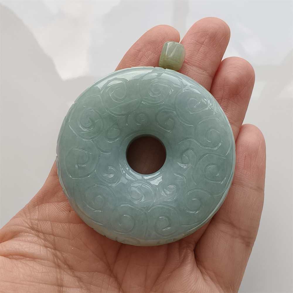 DDP 51mm Natural Certificated Type A Green Burmese Jadeite Safety Buckle Pendant