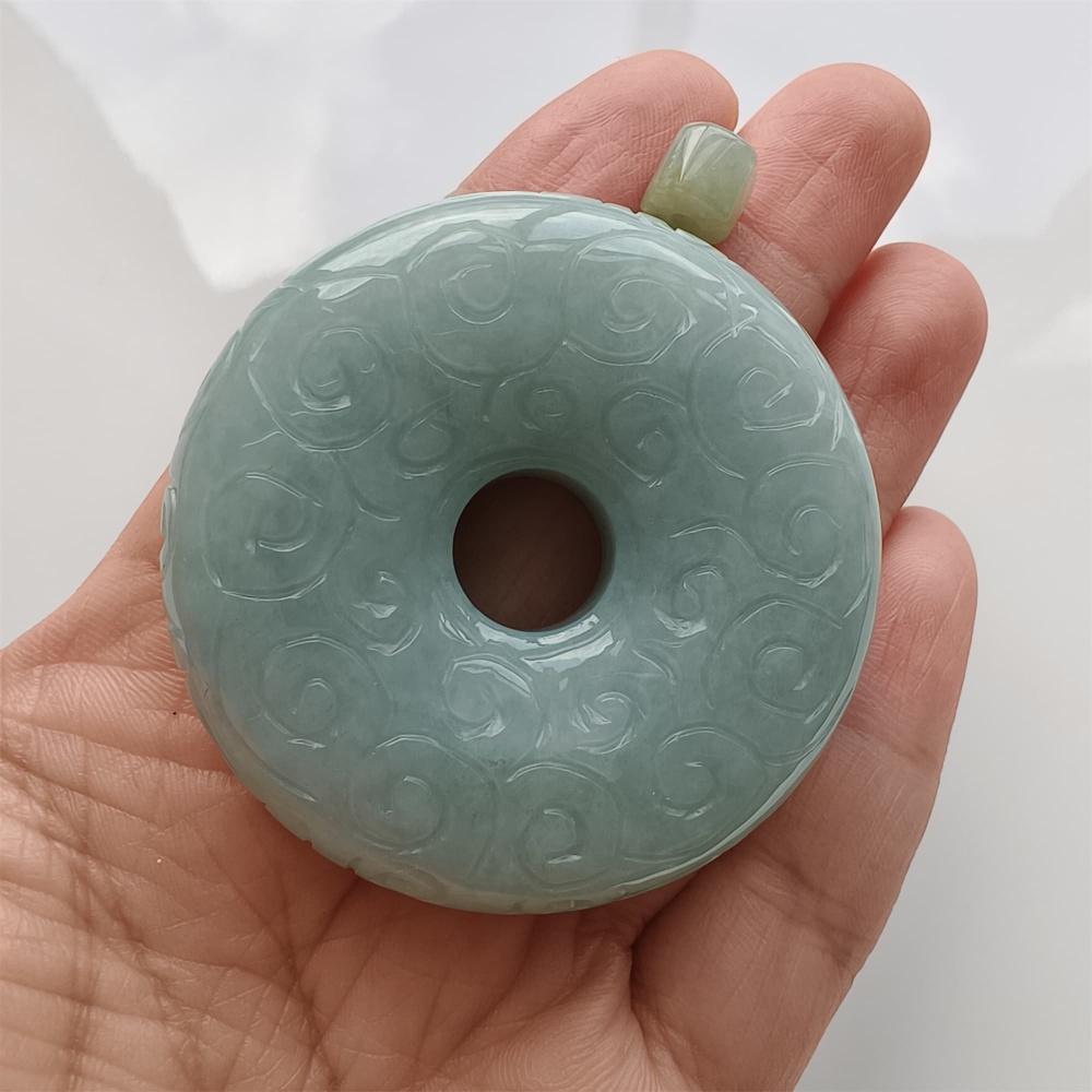 DDP 51mm Natural Certificated Type A Green Burmese Jadeite Safety Buckle Pendant