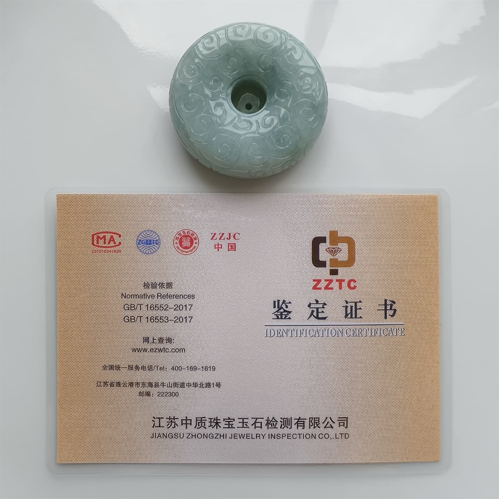 DDP 51mm Natural Certificated Type A Green Burmese Jadeite Safety Buckle Pendant