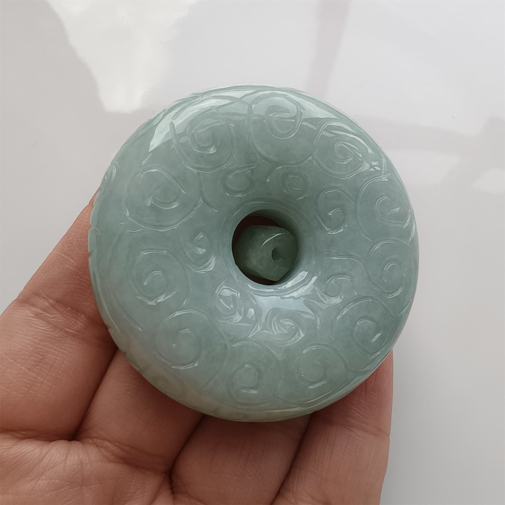 DDP 51mm Natural Certificated Type A Green Burmese Jadeite Safety Buckle Pendant
