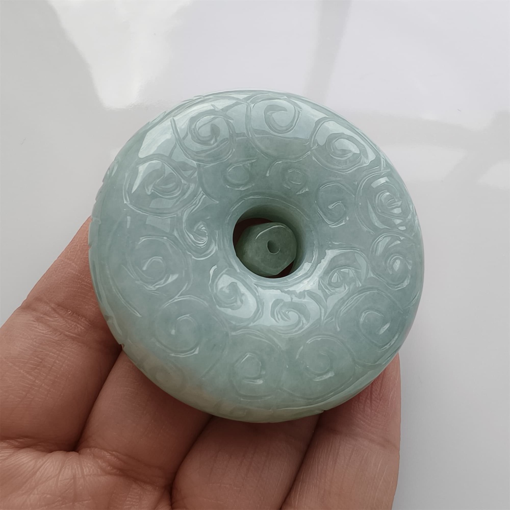DDP 51mm Natural Certificated Type A Green Burmese Jadeite Safety Buckle Pendant
