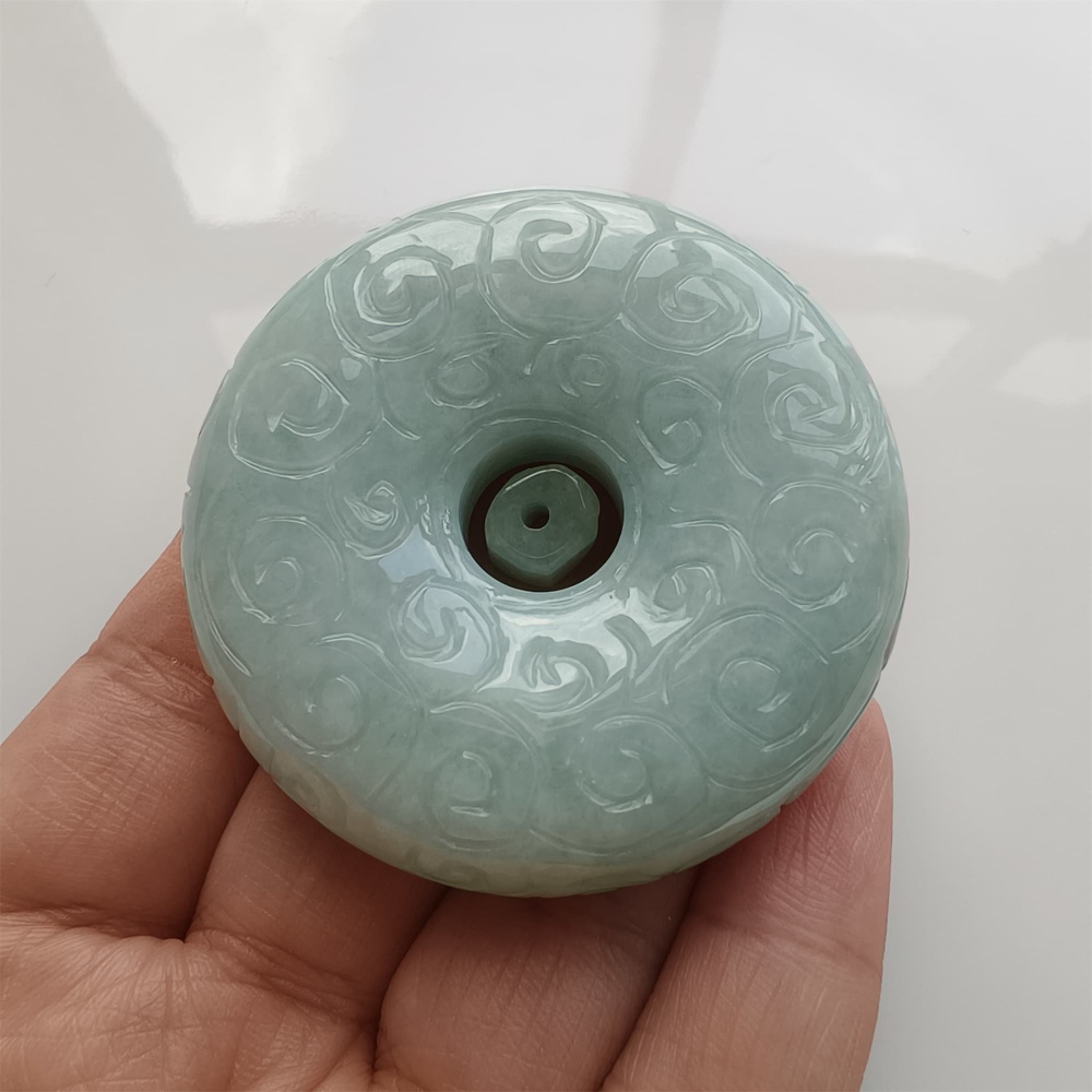 DDP 51mm Natural Certificated Type A Green Burmese Jadeite Safety Buckle Pendant