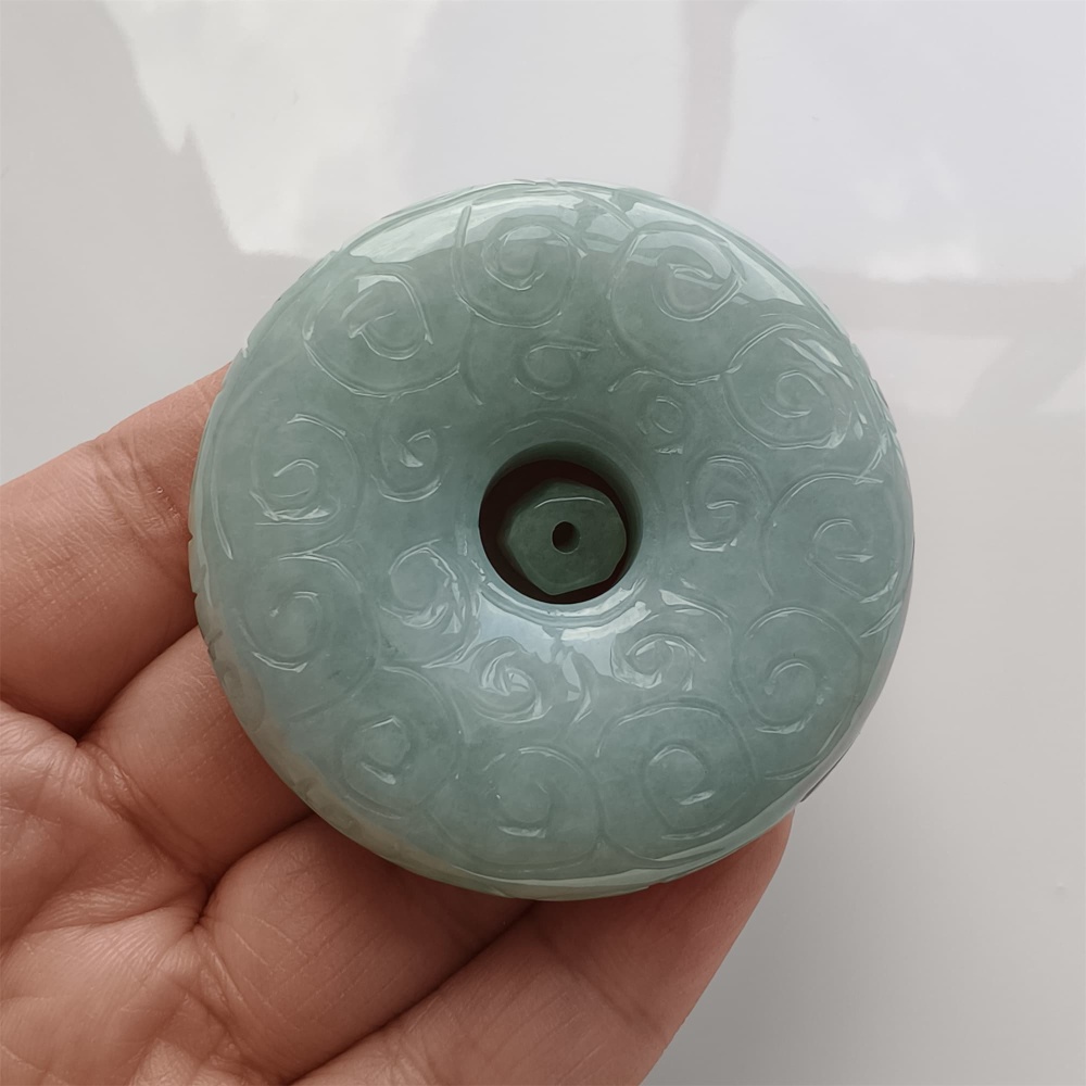 DDP 51mm Natural Certificated Type A Green Burmese Jadeite Safety Buckle Pendant